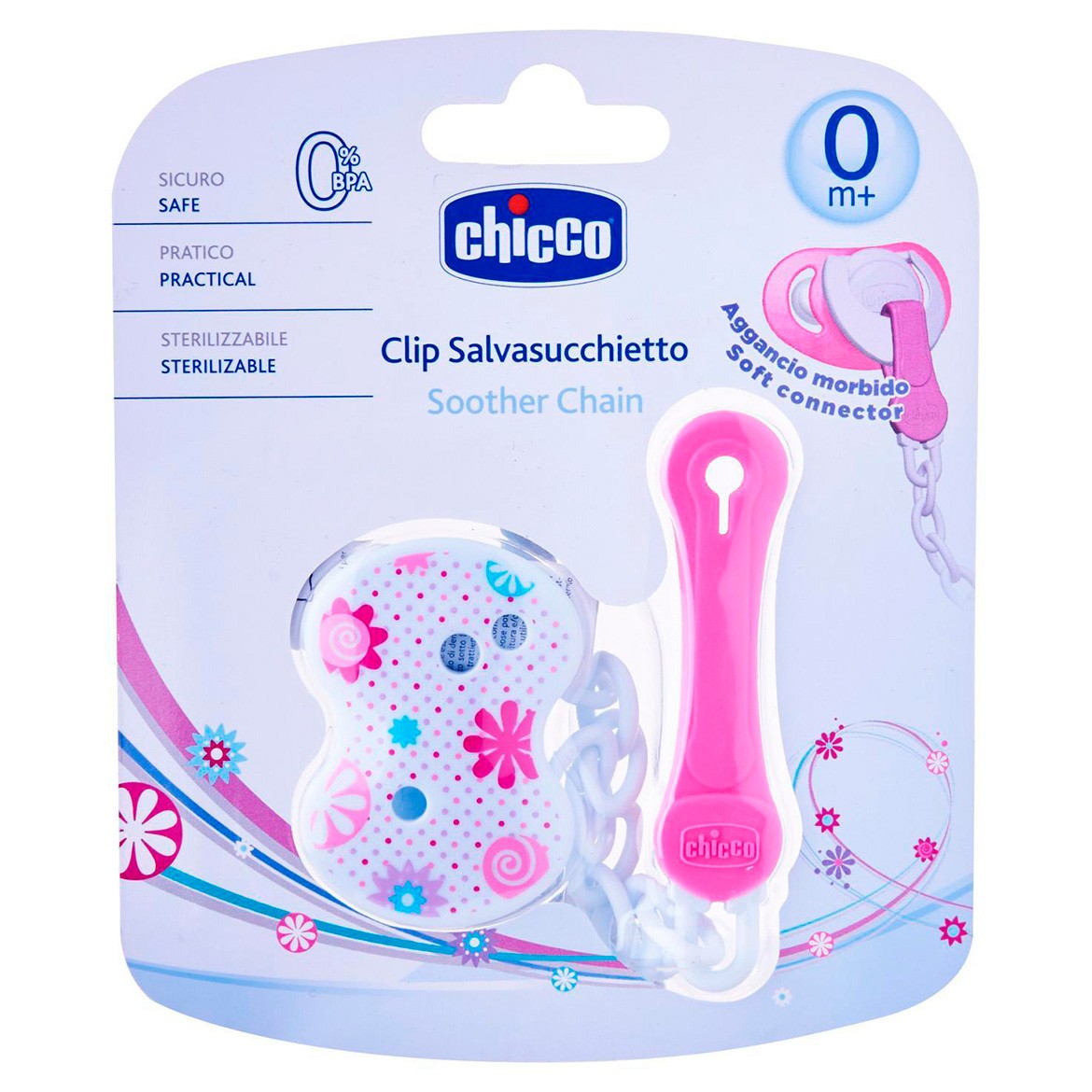 Chicco clip chupete fashion rosa 1u